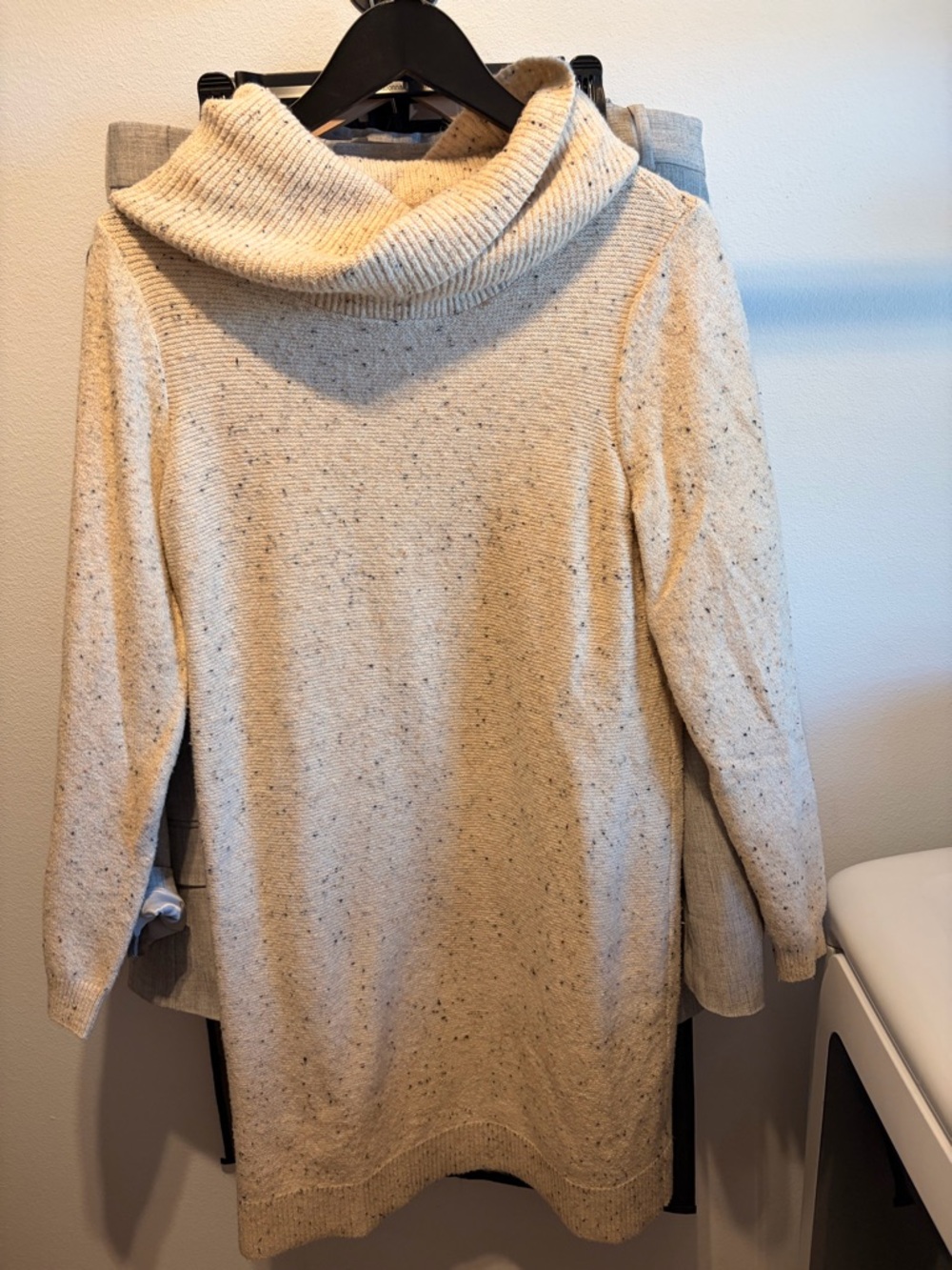 LOFT Cream Cowl Neck Knit Sweater Dress Women's Size L